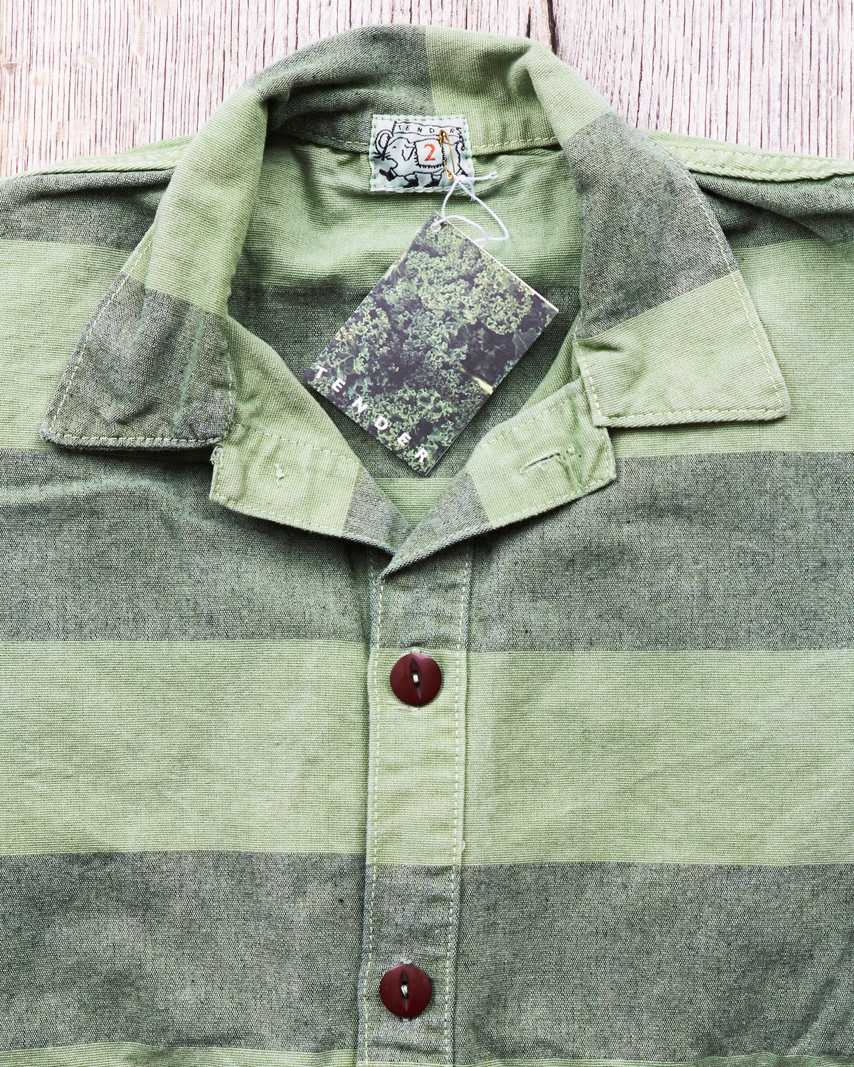 Tender 452 Bridge Pocket Square Tail Shirt Chlorophyll Dyed Indigo Cotton Belisha Stripe