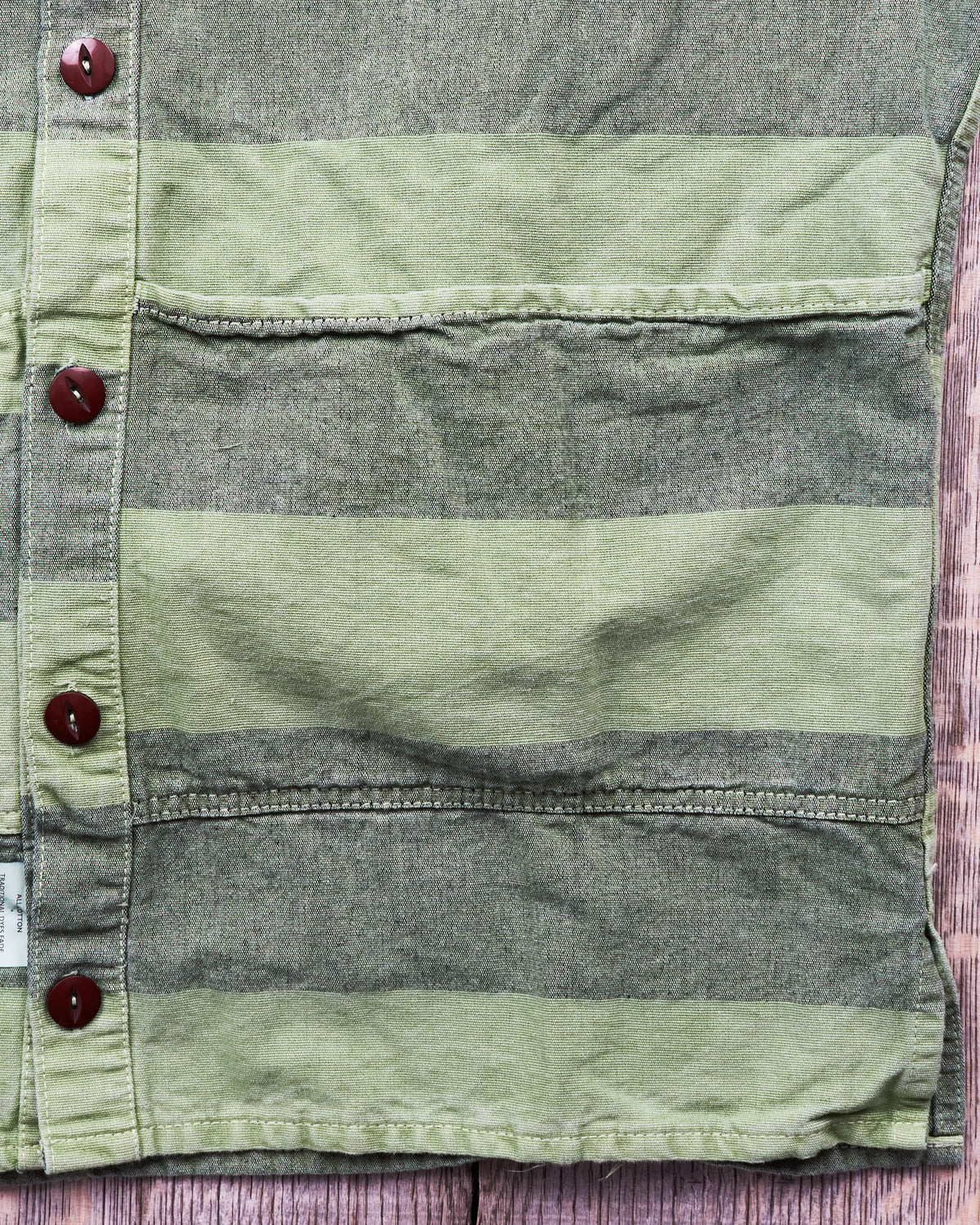 Tender 452 Bridge Pocket Square Tail Shirt Chlorophyll Dyed Indigo Cotton Belisha Stripe