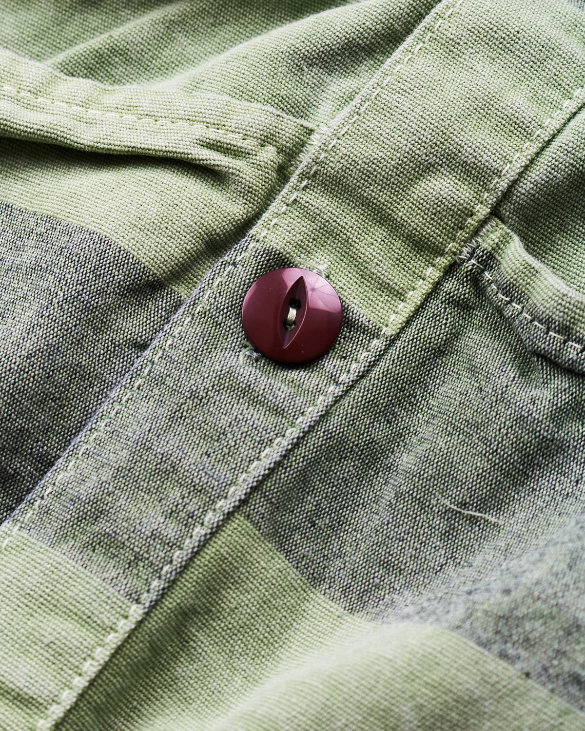 Tender 452 Bridge Pocket Square Tail Shirt Chlorophyll Dyed Indigo Cotton Belisha Stripe