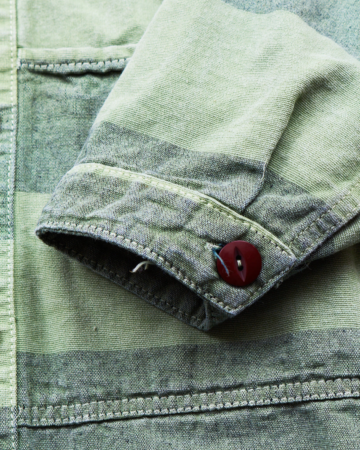 Tender 452 Bridge Pocket Square Tail Shirt Chlorophyll Dyed Indigo Cotton Belisha Stripe