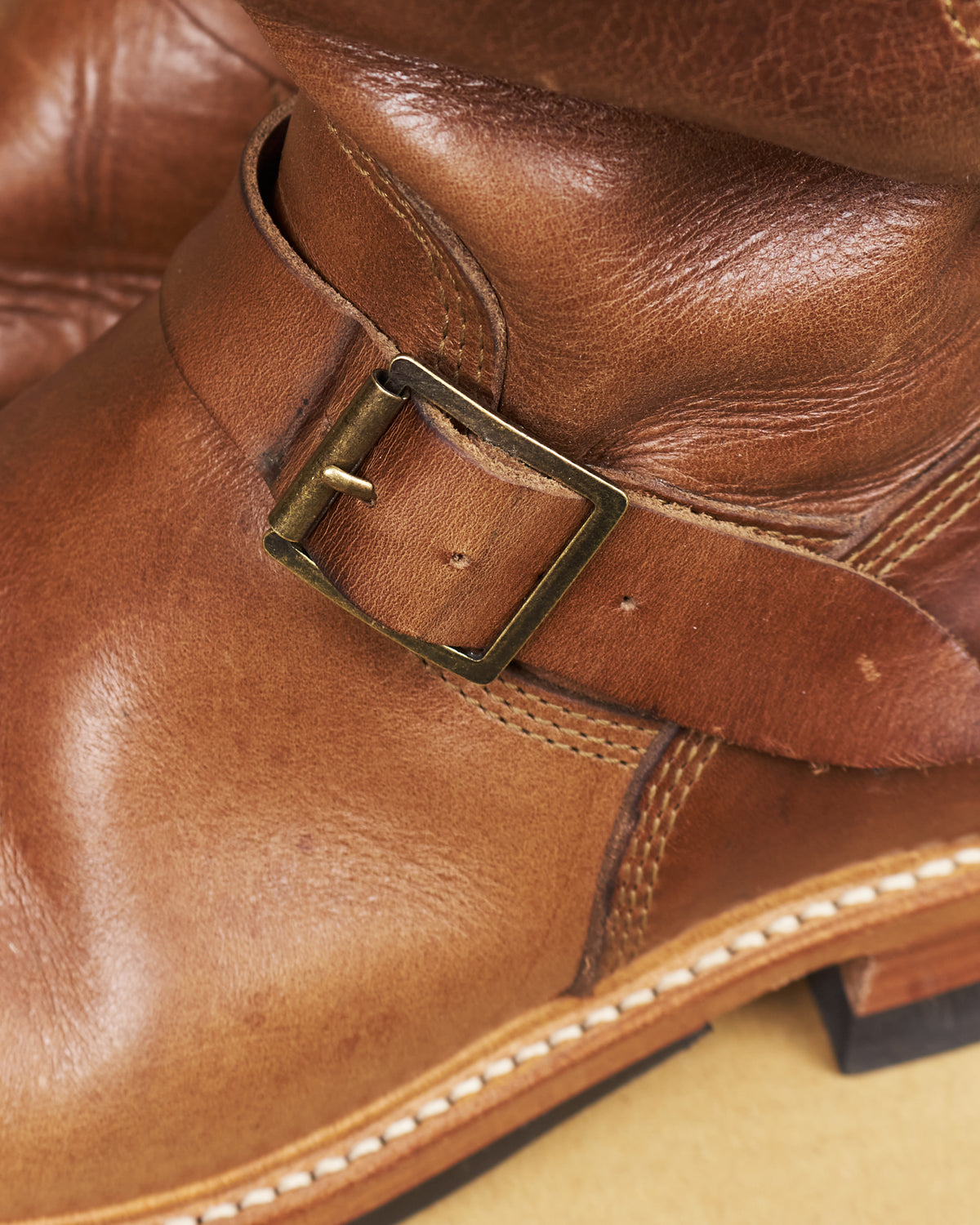 Second Hand John Lofgren LK-003 Engineer Boots Horween Leather CXL Natural Size US 9D