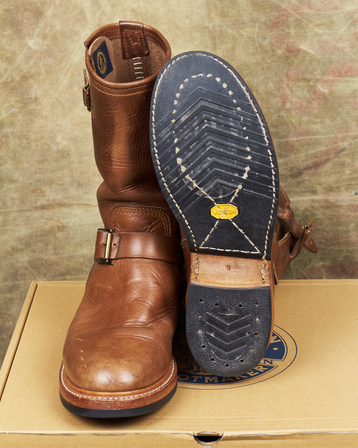 Second Hand John Lofgren LK-003 Engineer Boots Horween Leather CXL Natural Size US 9D