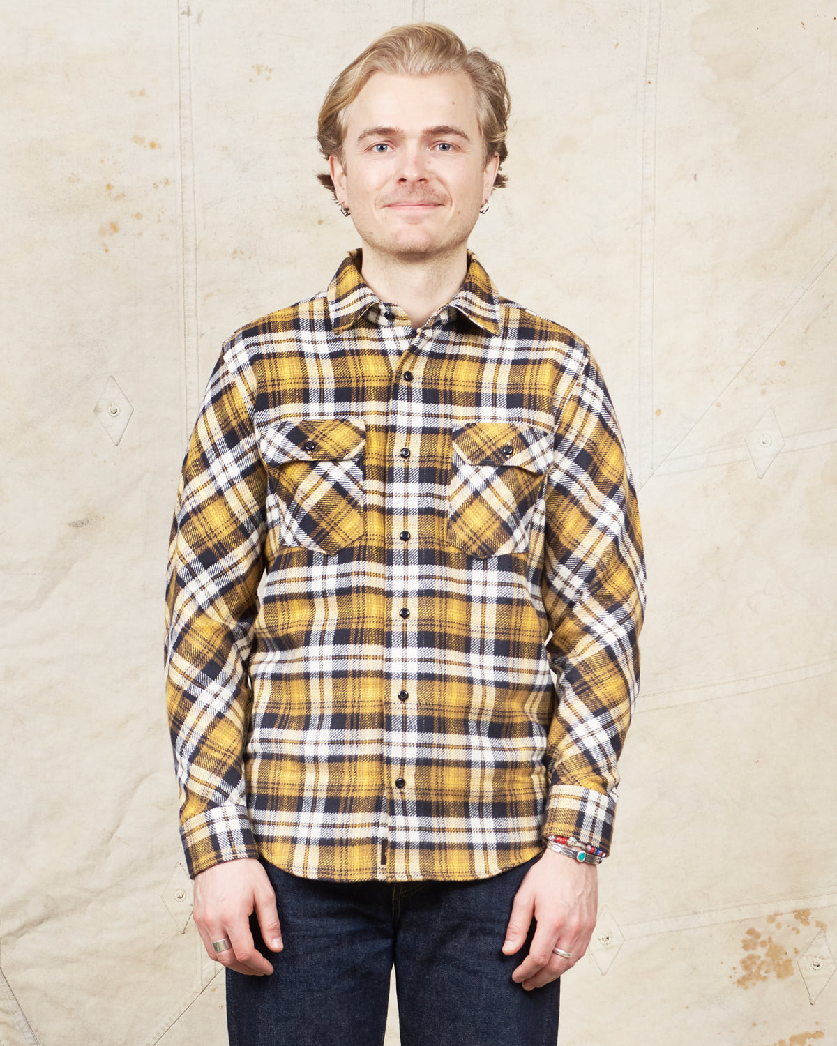 Indigofera Bryson Flannel Check Shirt Black / Beige / Gold