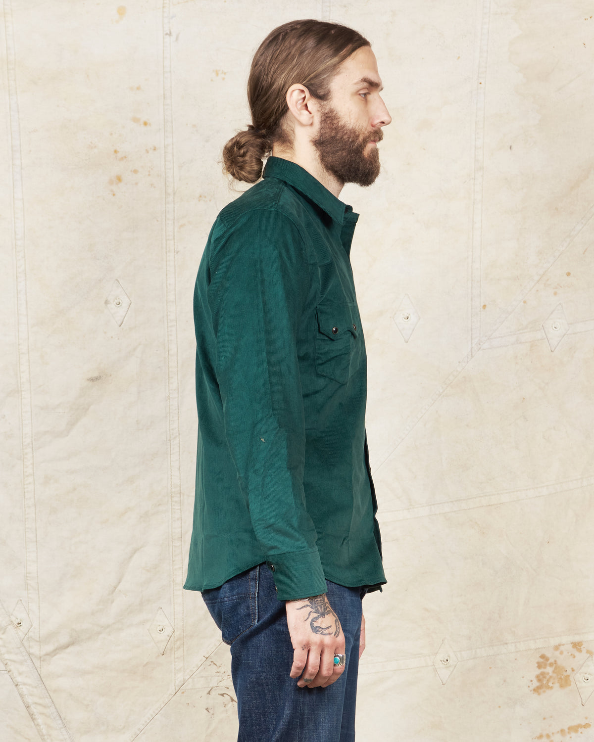 Indigofera Dollard Shirt Cotton Green Corduroy