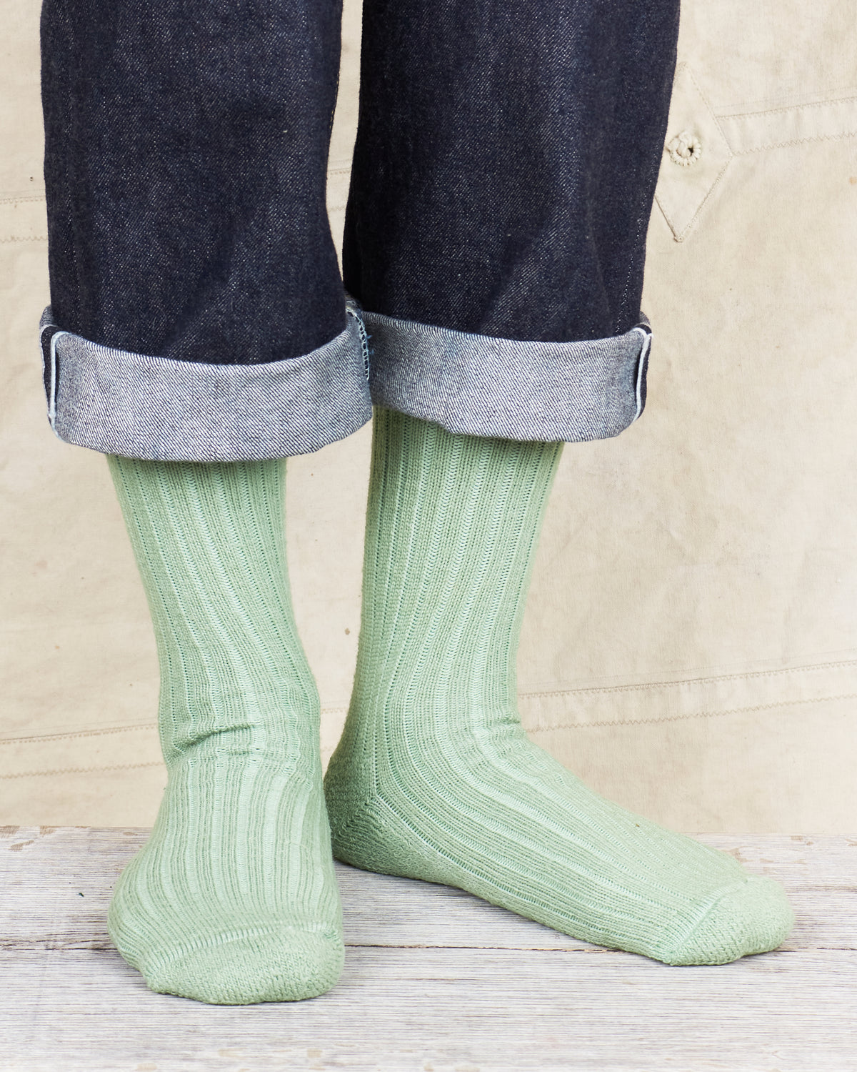 Tender Wool Rib Socks Chlorophyll Dyed