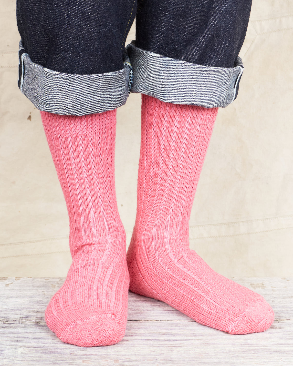 Tender Wool Rib Socks Cochineal Dyed