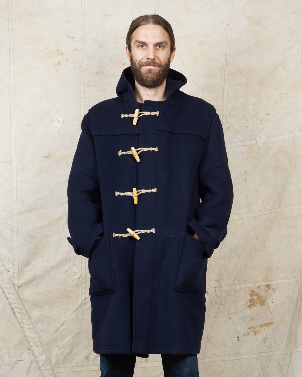 Second Hand Gloverall Duffle Coat Navy Wool Blend Size L