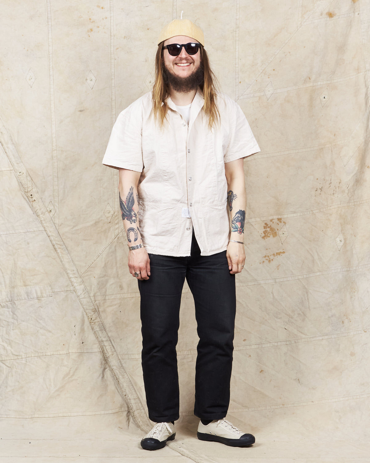Tender 447 Short Sleeve Wide Face Shirt Striped Cotton Canvas Rinsed