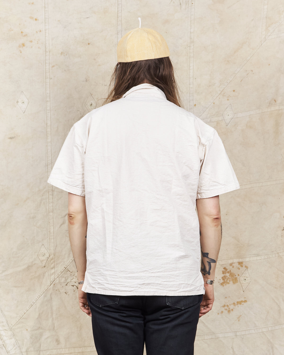 Tender 447 Short Sleeve Wide Face Shirt Striped Cotton Canvas Rinsed