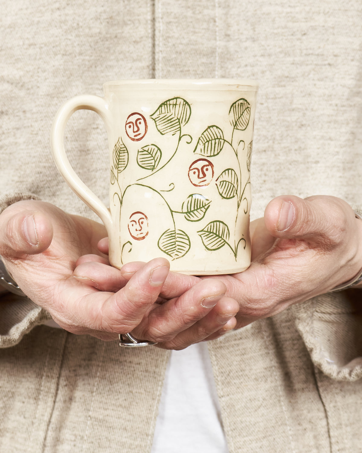 Tender Plautus Vine Sgraffito Mug White Clay