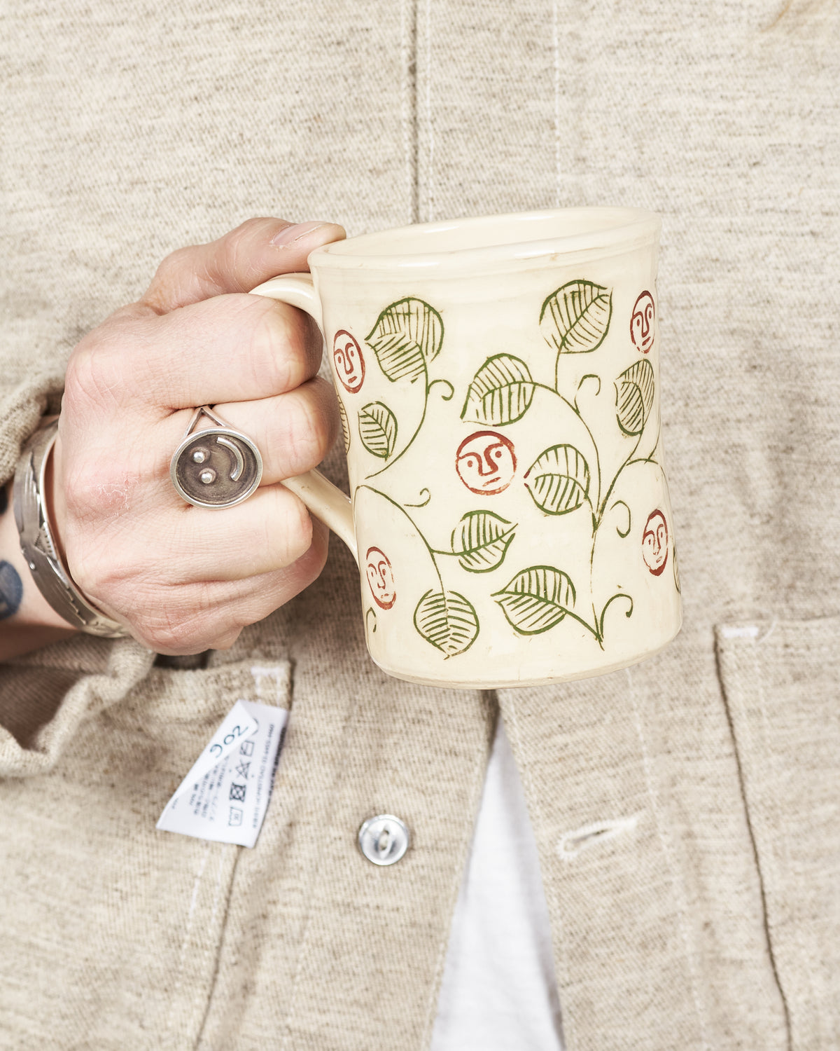 Tender Plautus Vine Sgraffito Mug White Clay