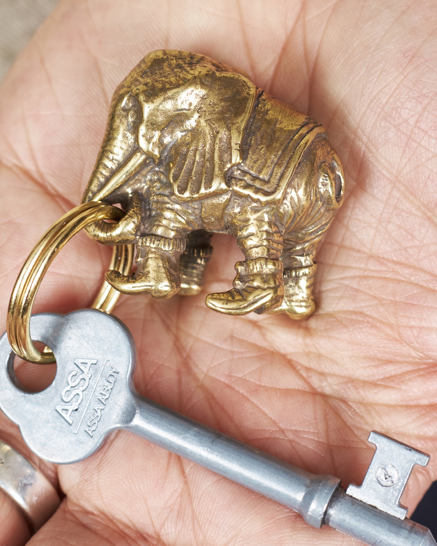 Tender Brass Elephant Keyring