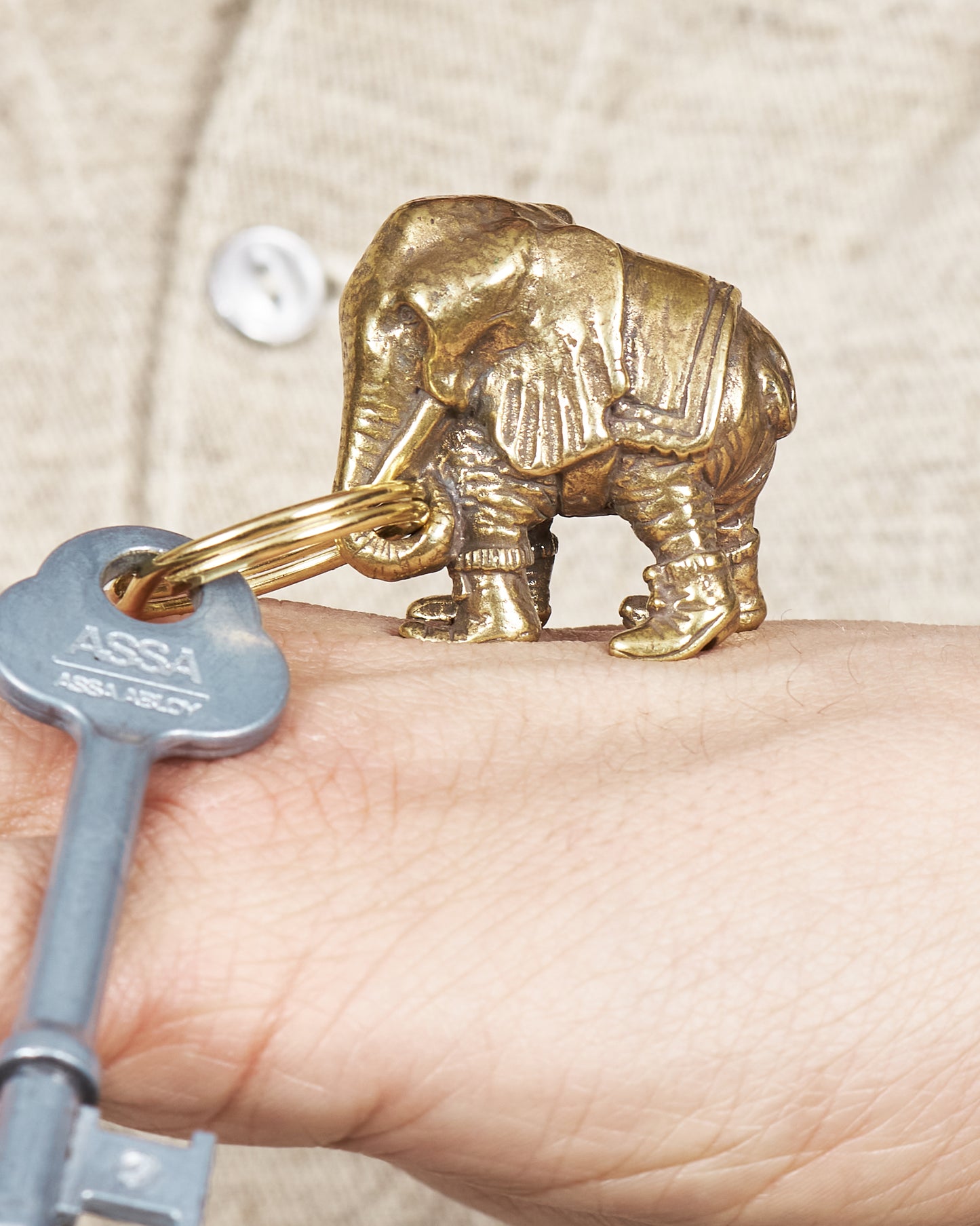 Tender Brass Elephant Keyring