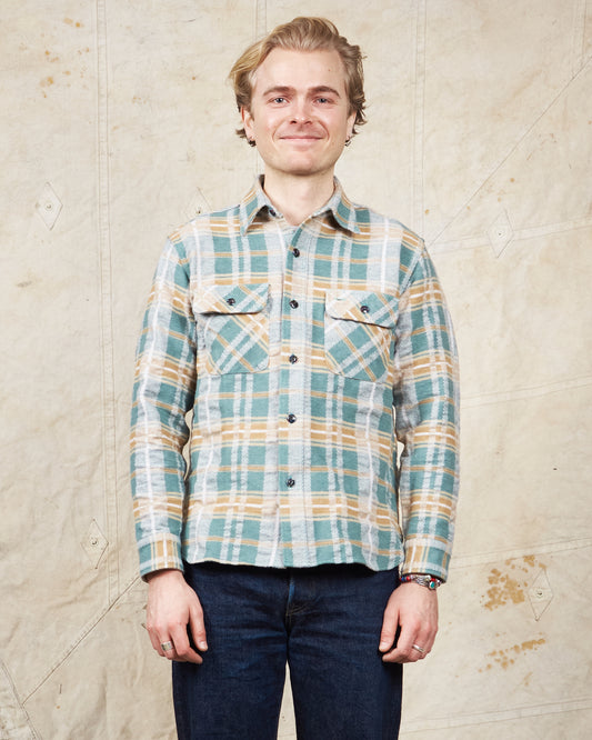 Sugar Cane & Co Fancy Twill Double Weave Flannel Shirt Green
