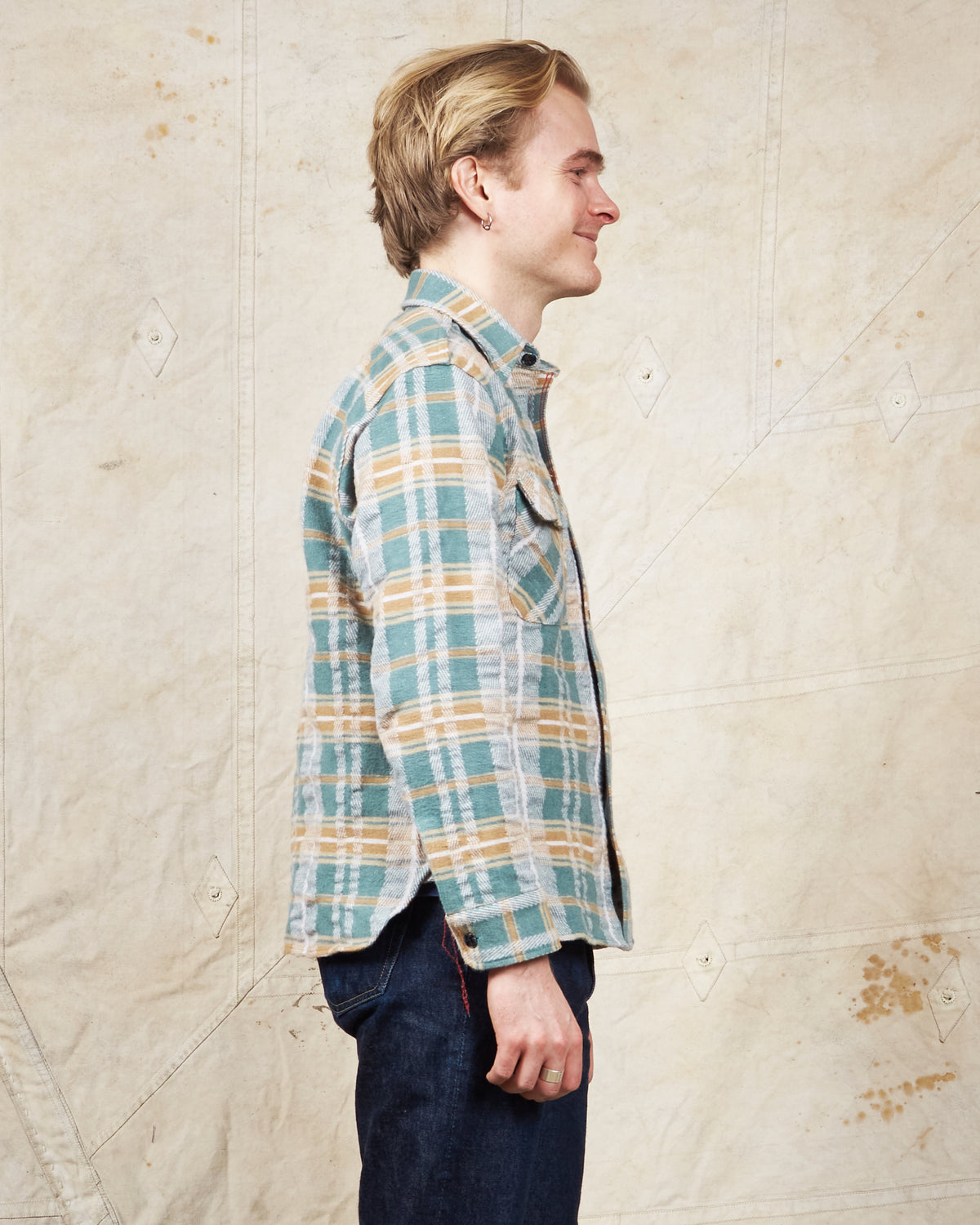 Sugar Cane & Co Fancy Twill Double Weave Flannel Shirt Green