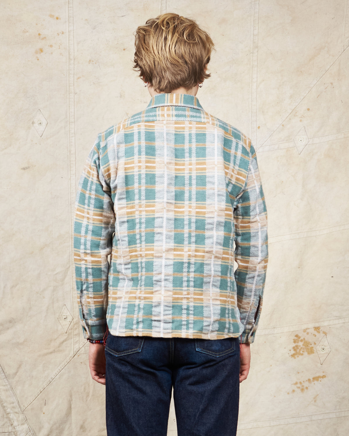 Sugar Cane & Co Fancy Twill Double Weave Flannel Shirt Green