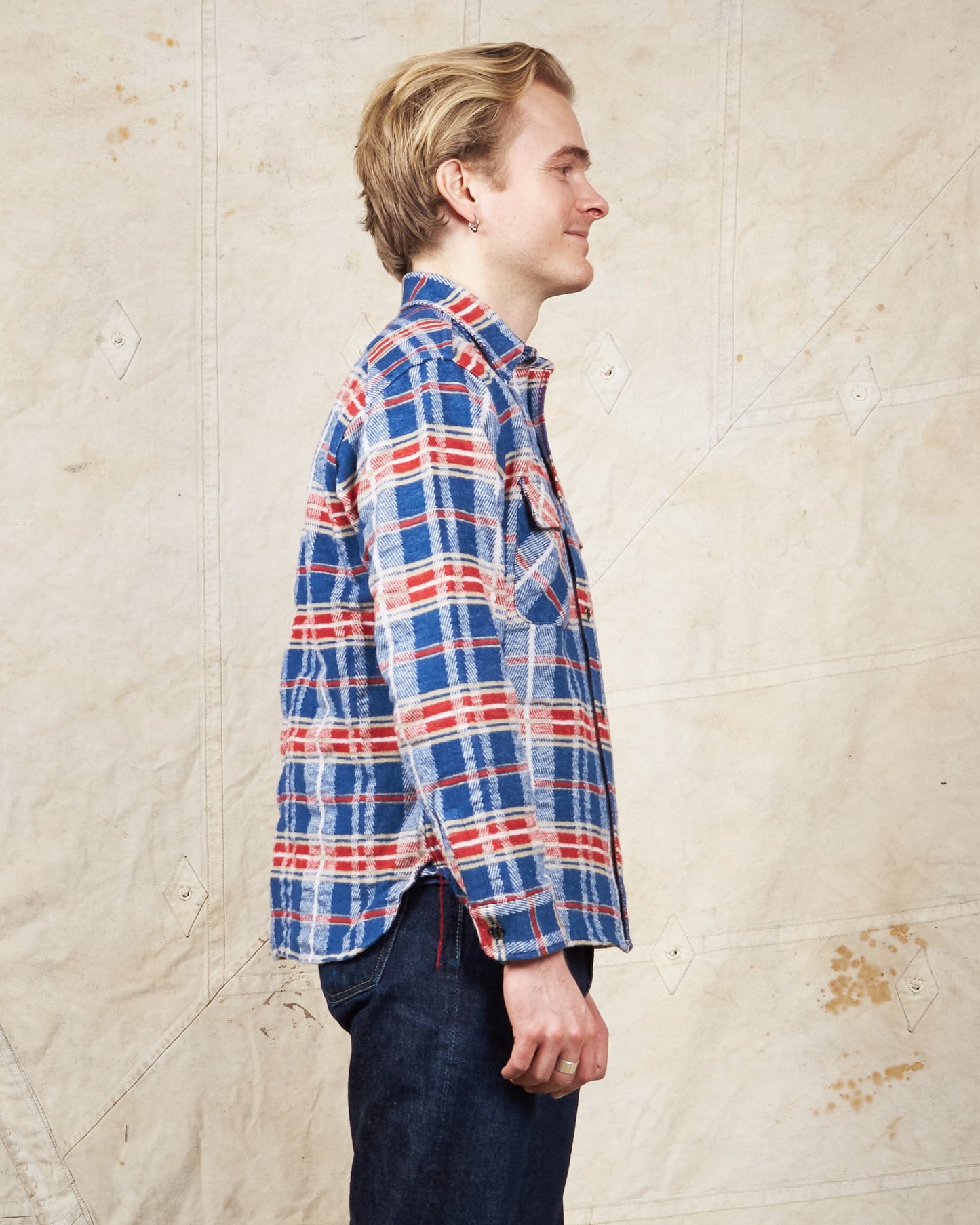 Sugar Cane & Co Fancy Twill Double Weave Flannel Shirt Navy