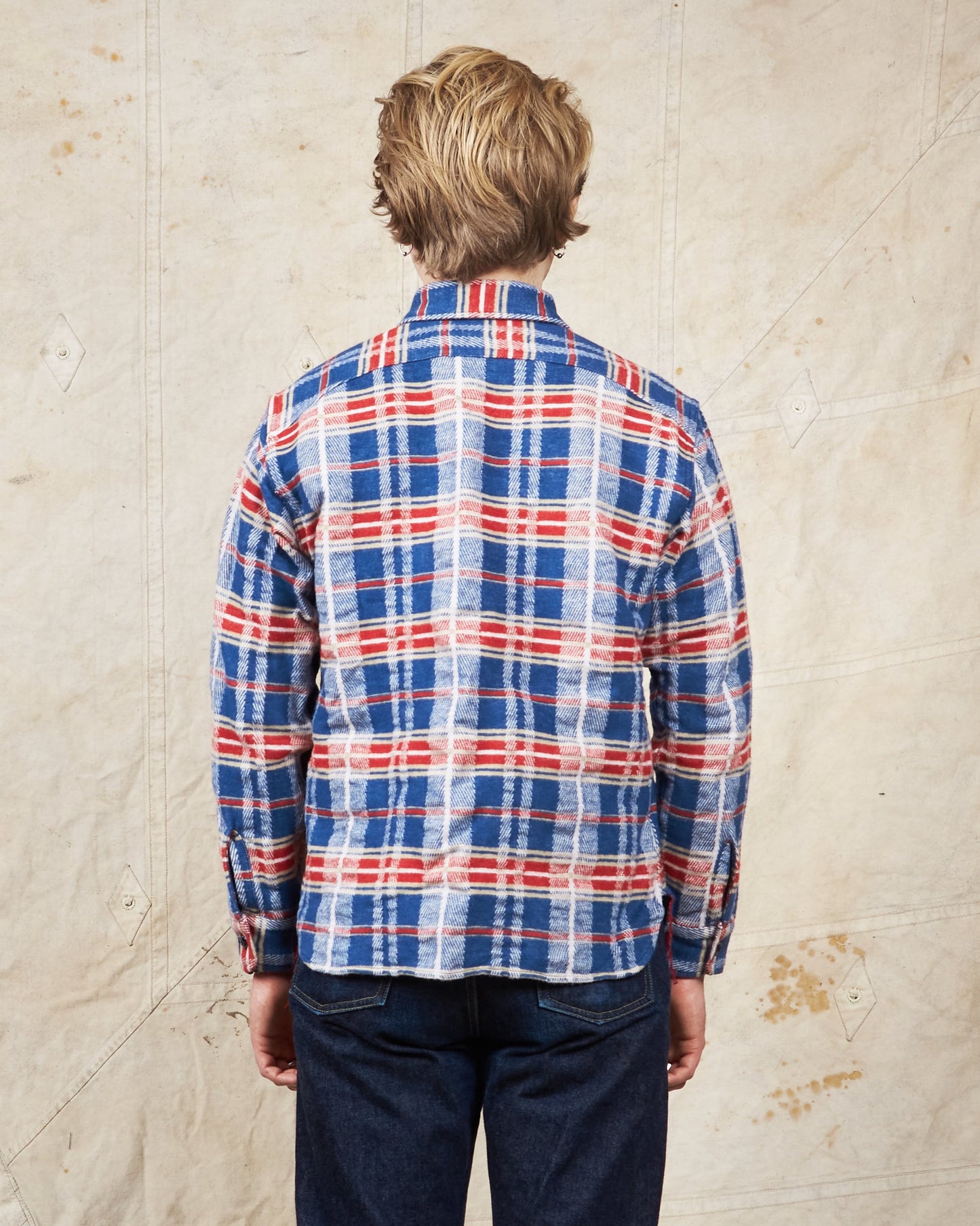 Sugar Cane & Co Fancy Twill Double Weave Flannel Shirt Navy