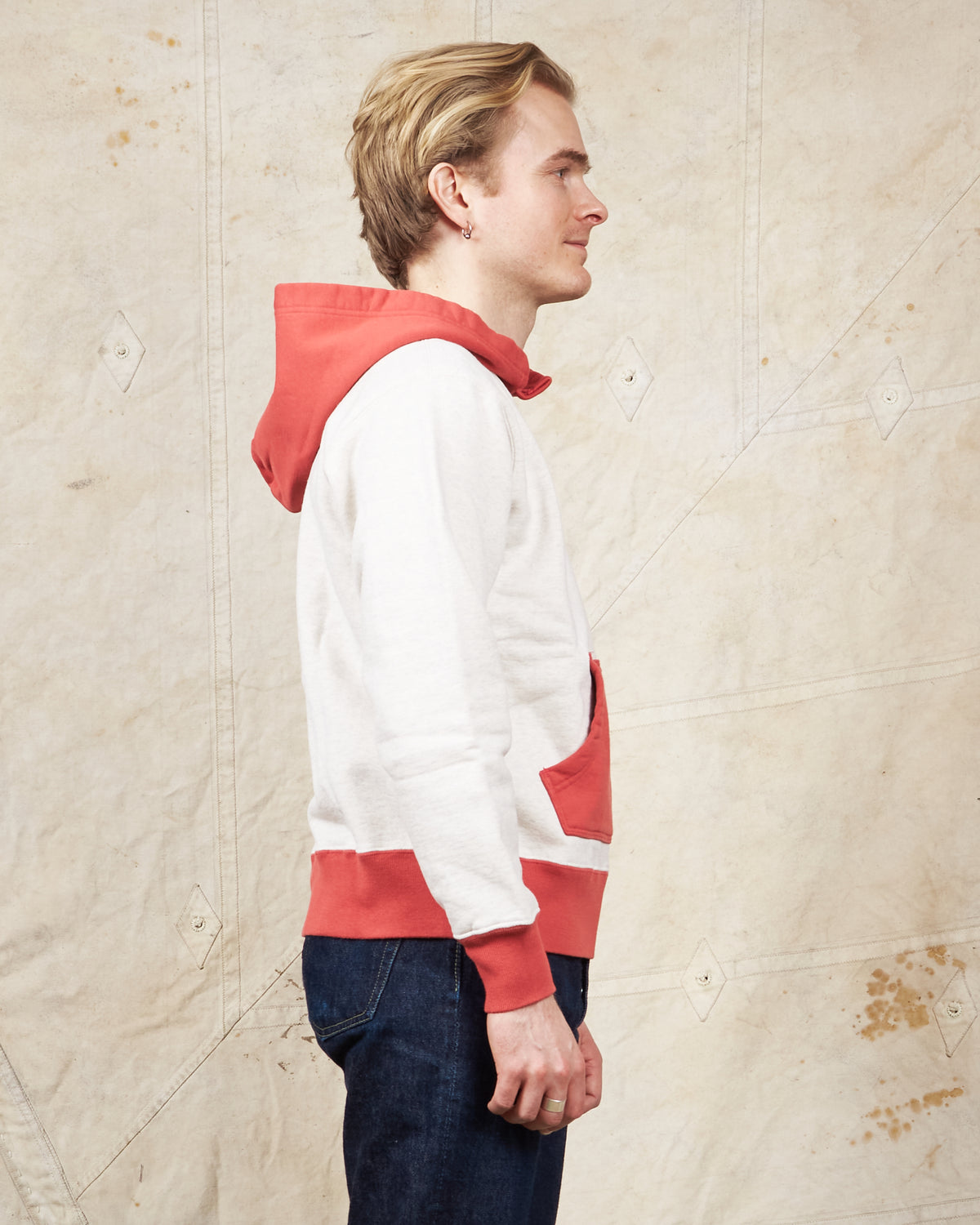 Whitesville Two Tone Attatched Hood Parka Oatmeal / Red