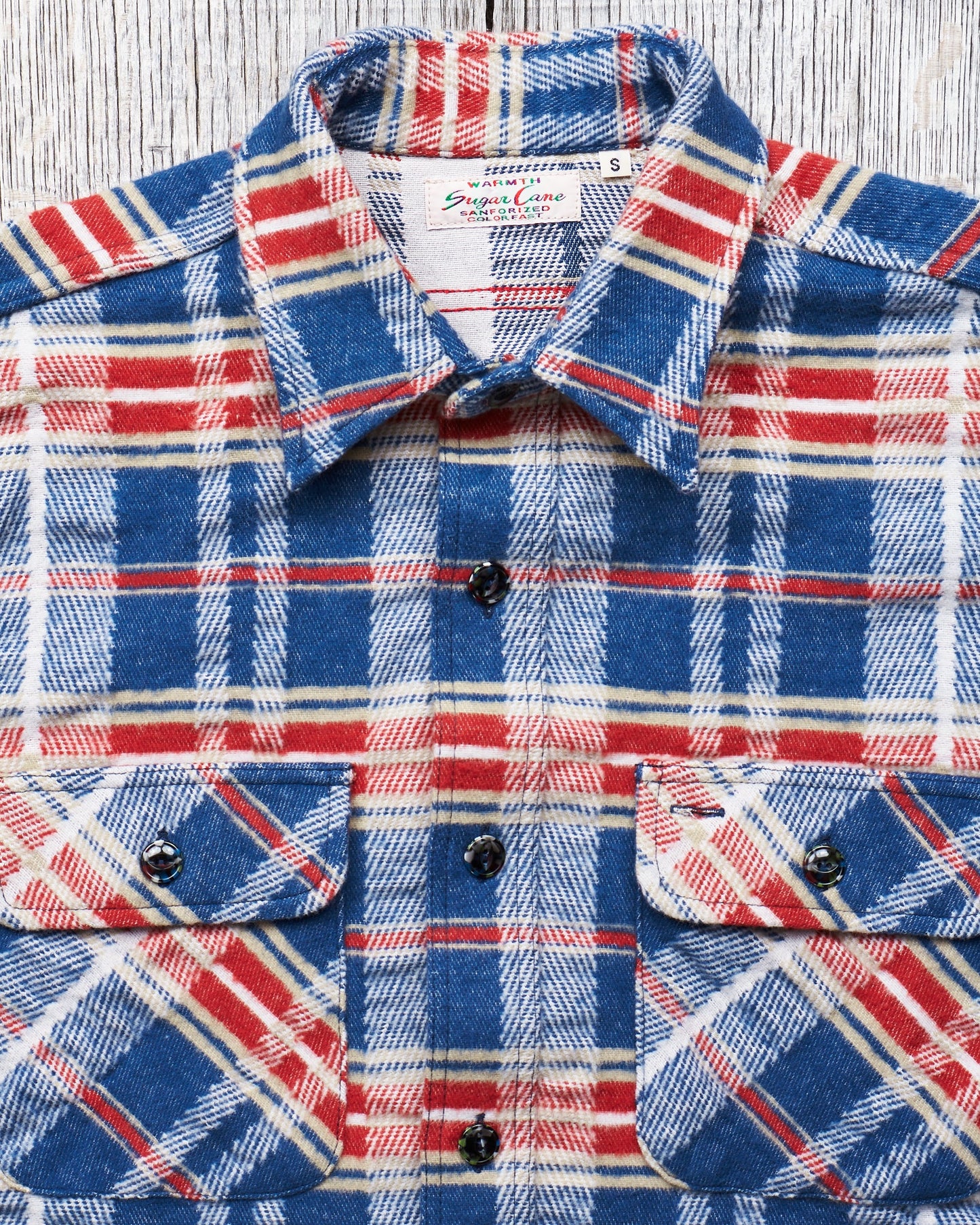 Sugar Cane & Co Fancy Twill Double Weave Flannel Shirt Navy