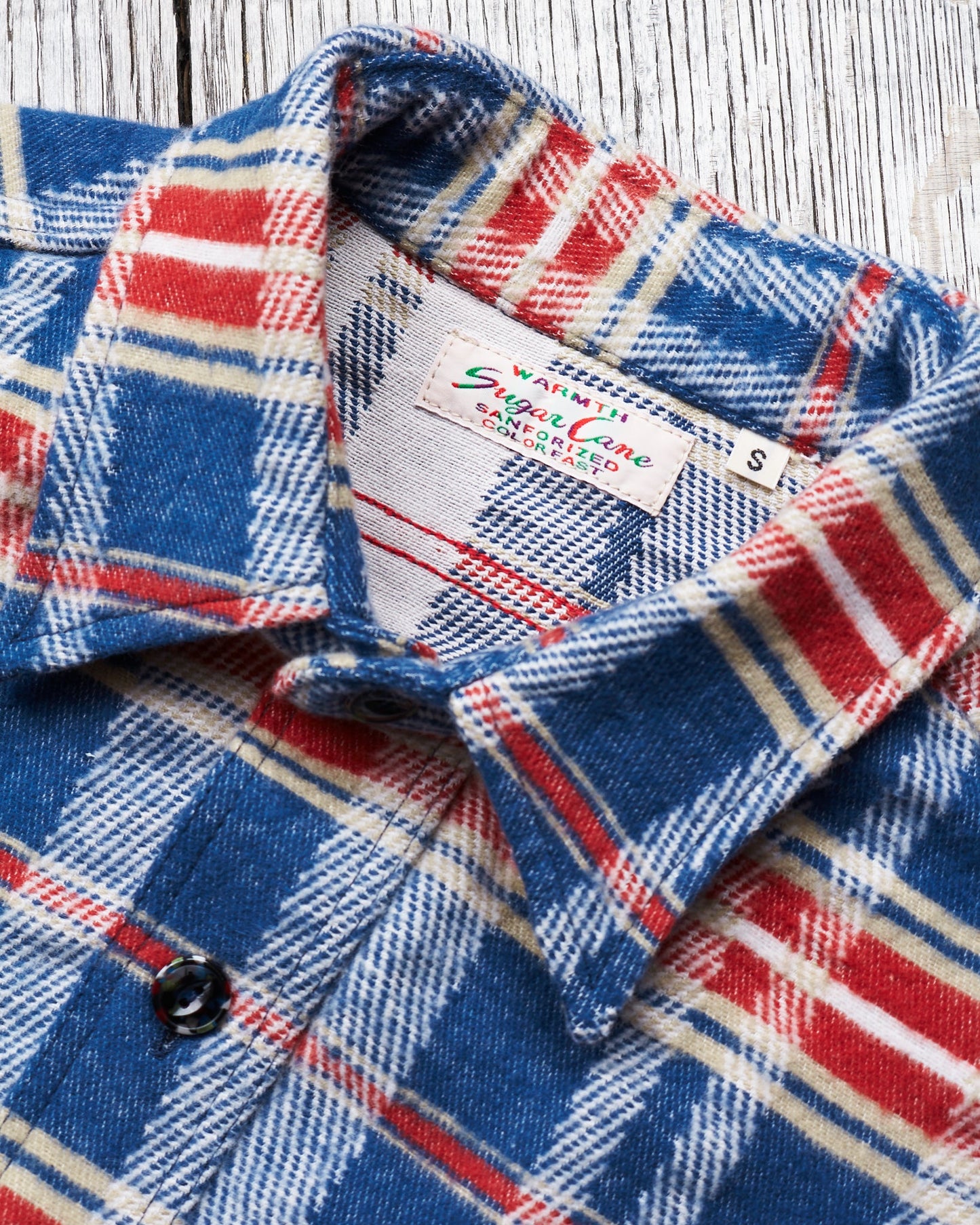 Sugar Cane & Co Fancy Twill Double Weave Flannel Shirt Navy