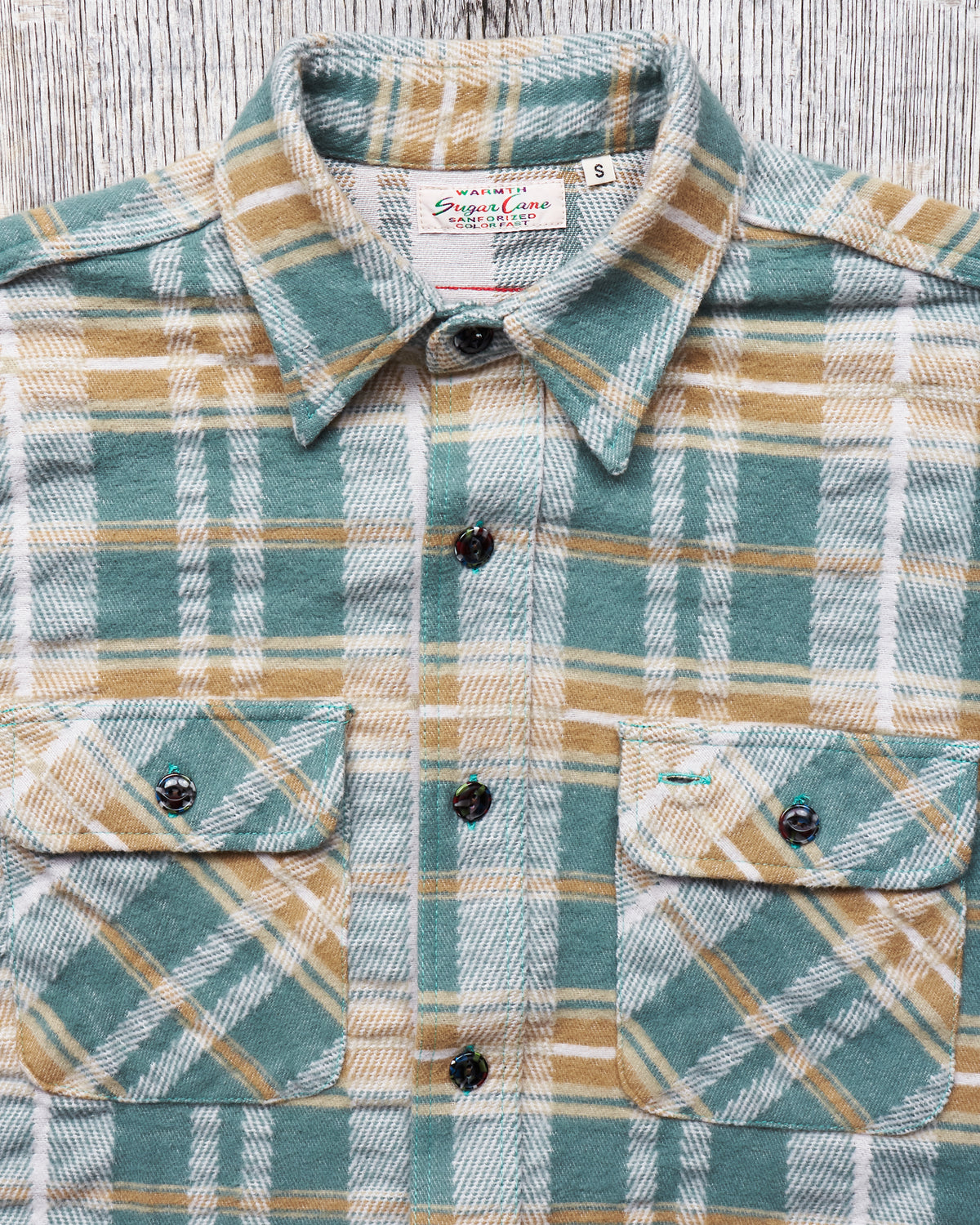 Sugar Cane & Co Fancy Twill Double Weave Flannel Shirt Green