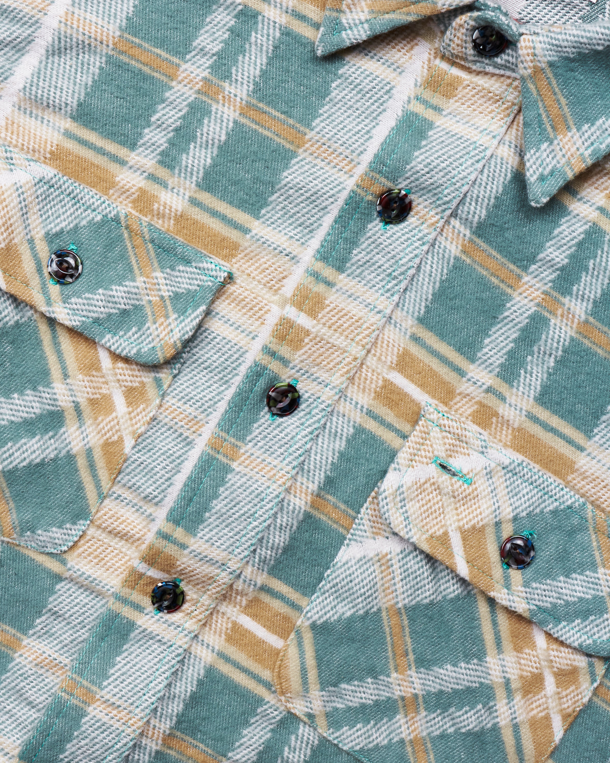 Sugar Cane & Co Fancy Twill Double Weave Flannel Shirt Green