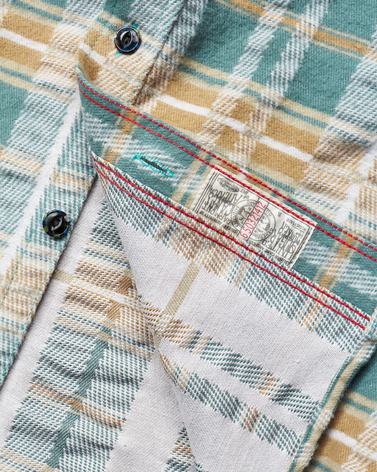 Sugar Cane & Co Fancy Twill Double Weave Flannel Shirt Green