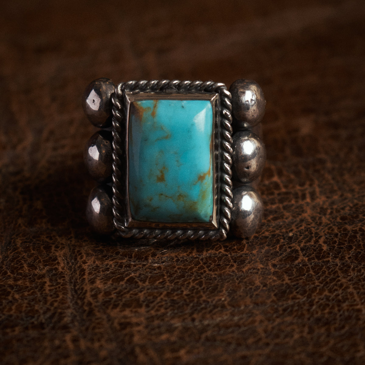 Larry Smith 6 Point Rectangle Turquoise Ring RG-0060