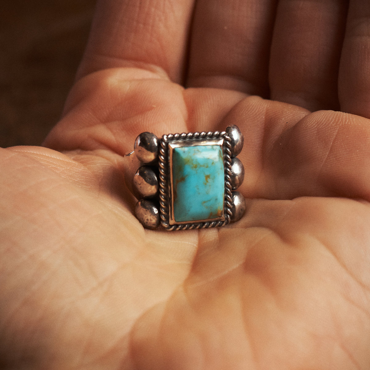 Larry Smith 6 Point Rectangle Turquoise Ring RG-0060