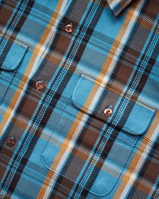 Indigofera Webster Flannel Shirt Twill Check Blue / Gold / Brown / Black