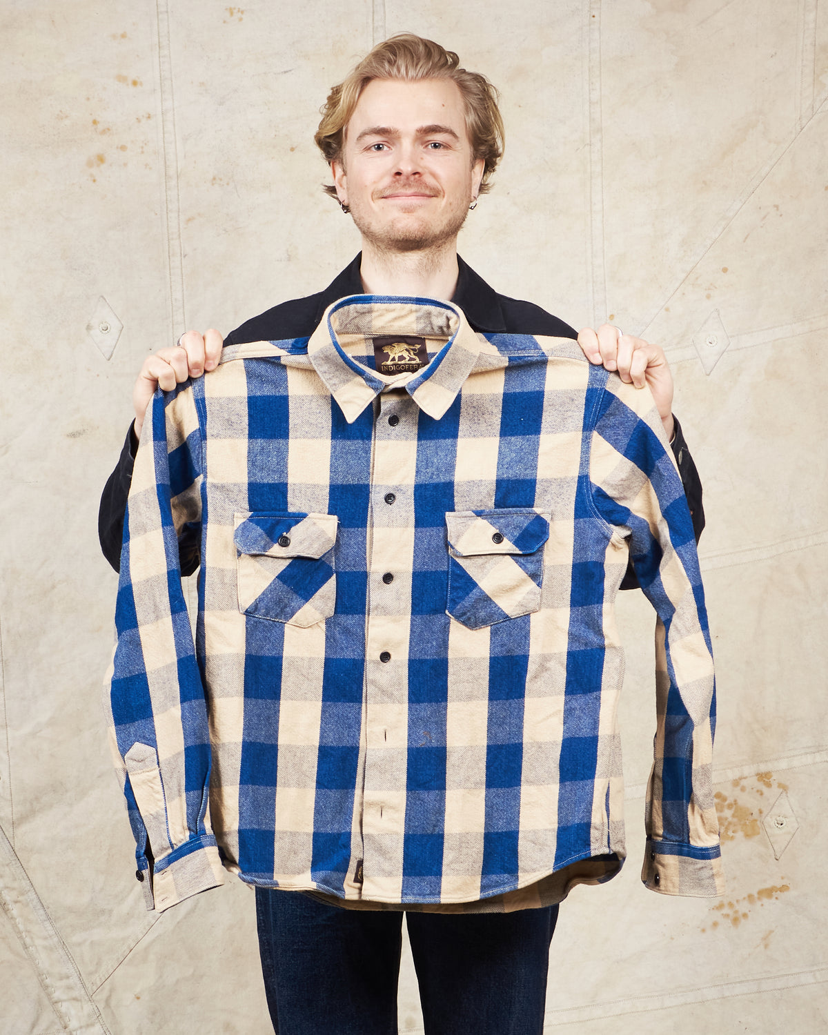 Second Hand Indigofera Norris Shirt Indigo/Beige Size M