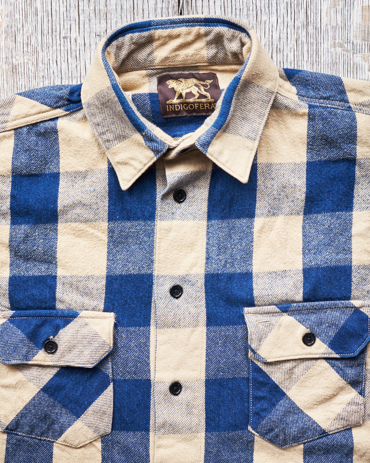 Second Hand Indigofera Norris Shirt Indigo/Beige Size M