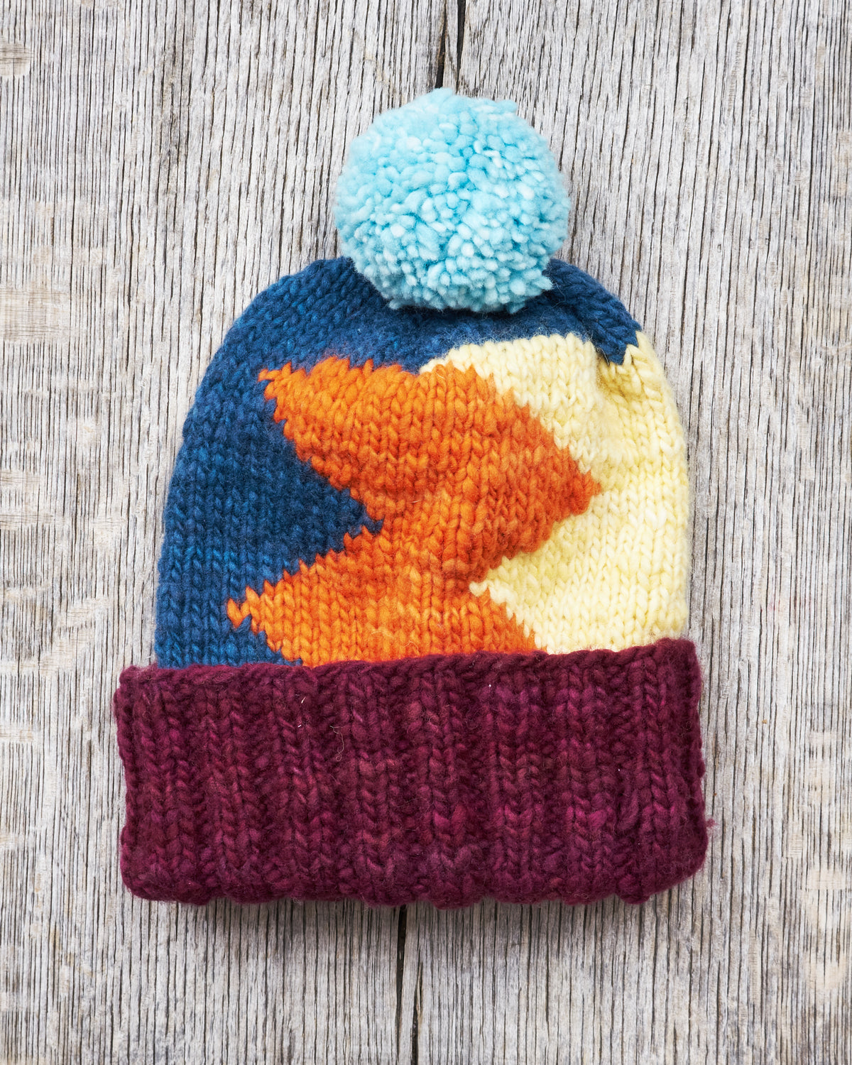 Chamula Double Cuff Wool Cap Lightning Raspberry