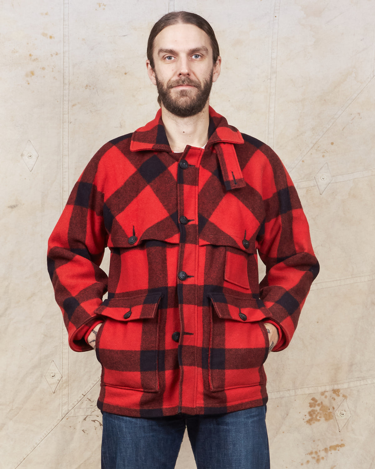 Vintage Eddie Bauer Wool Mackinaw Buffalo Plaid Jacket Goose Down Lining