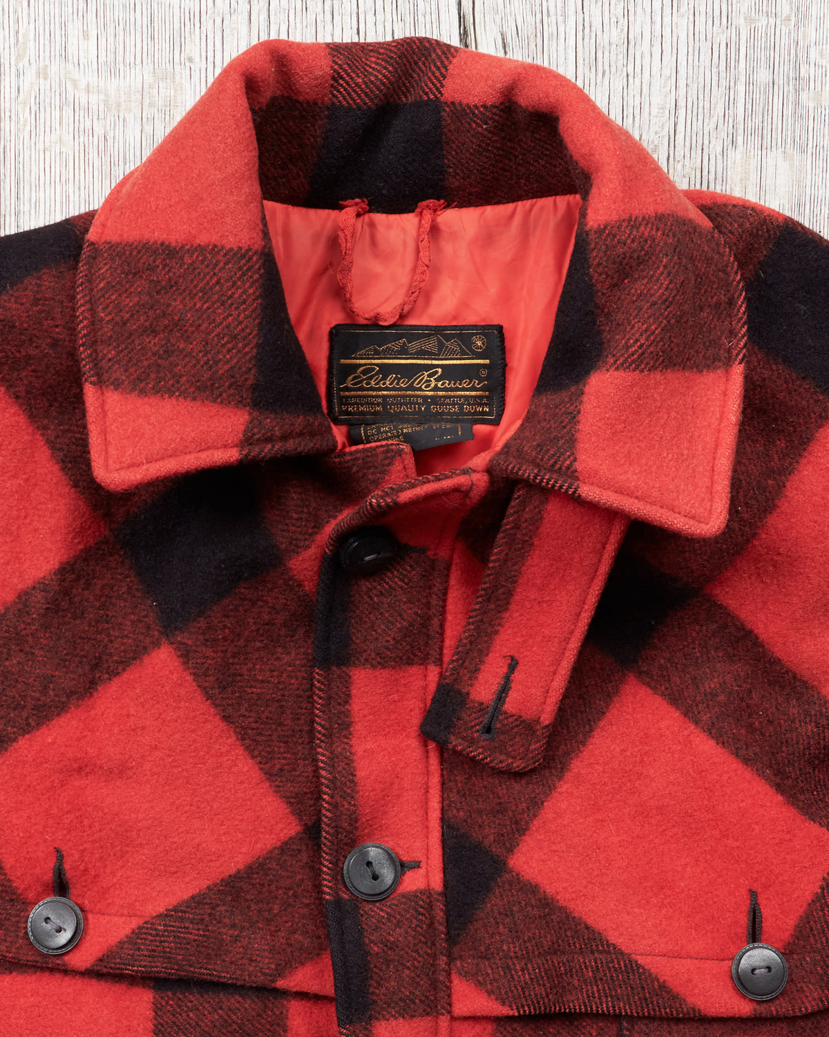 Vintage Eddie Bauer Wool Mackinaw Buffalo Plaid Jacket Goose Down Lining