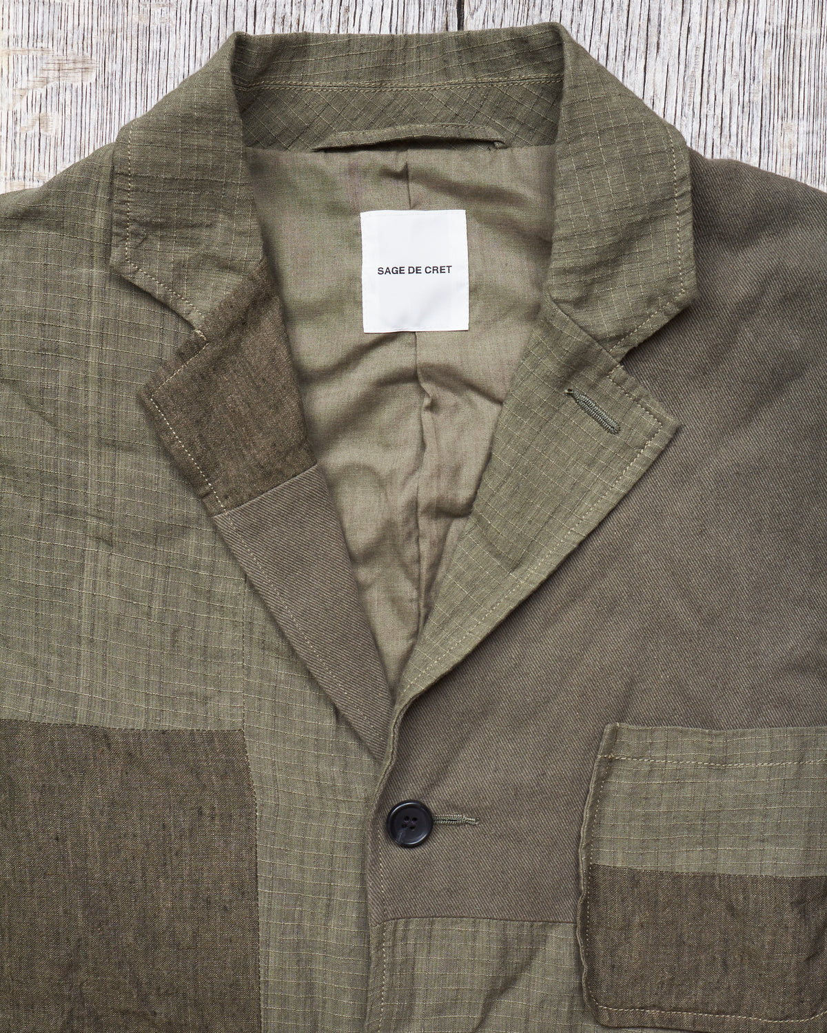 Second Hand Sage de Cret Patchwork Tailored Jacket Khaki L