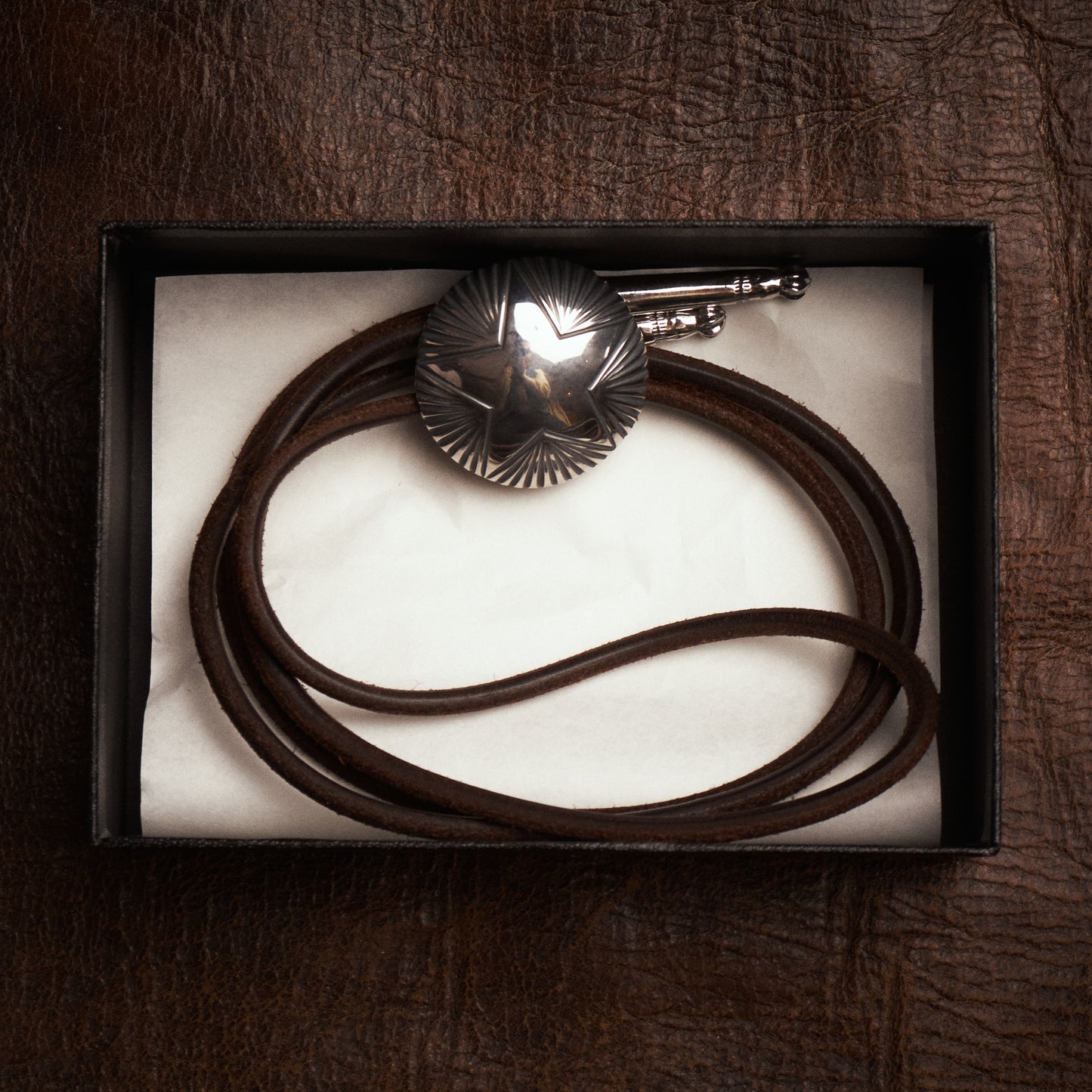 Larry Smith Bolo Tie Star Coin Concha Brown OT-0125