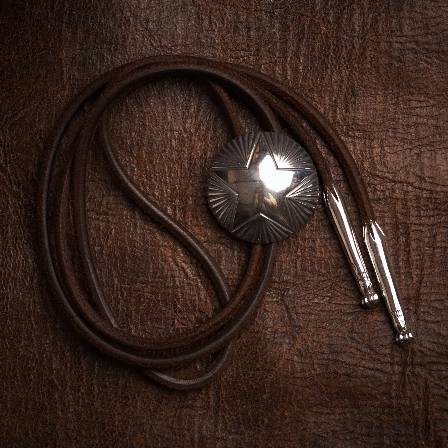 Larry Smith Bolo Tie Star Coin Concha Brown OT-0125