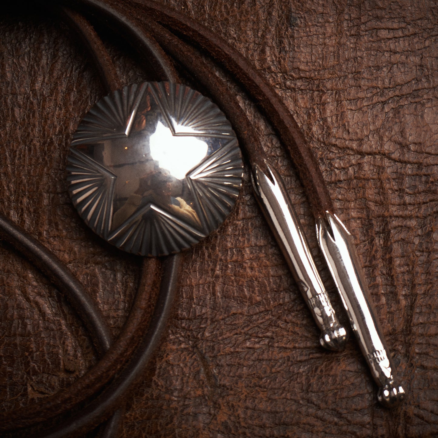 Larry Smith Bolo Tie Star Coin Concha Brown OT-0125