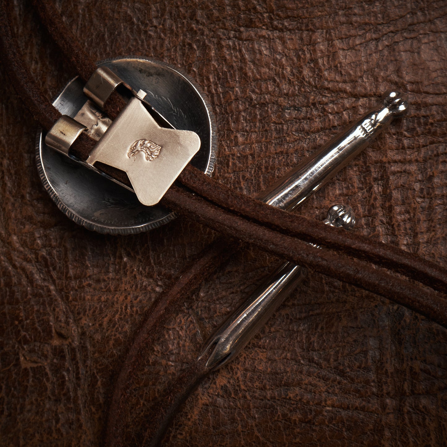 Larry Smith Bolo Tie Star Coin Concha Brown OT-0125