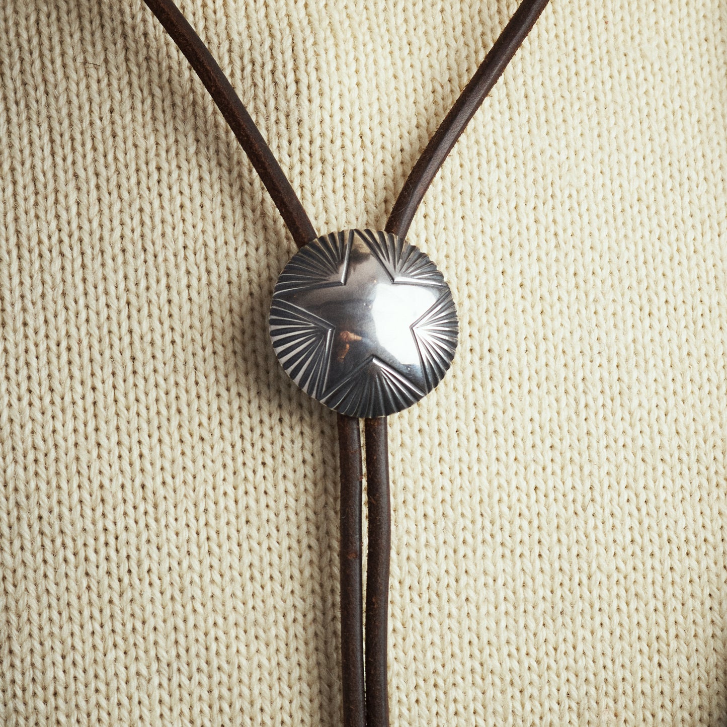 Larry Smith Bolo Tie Star Coin Concha Brown OT-0125