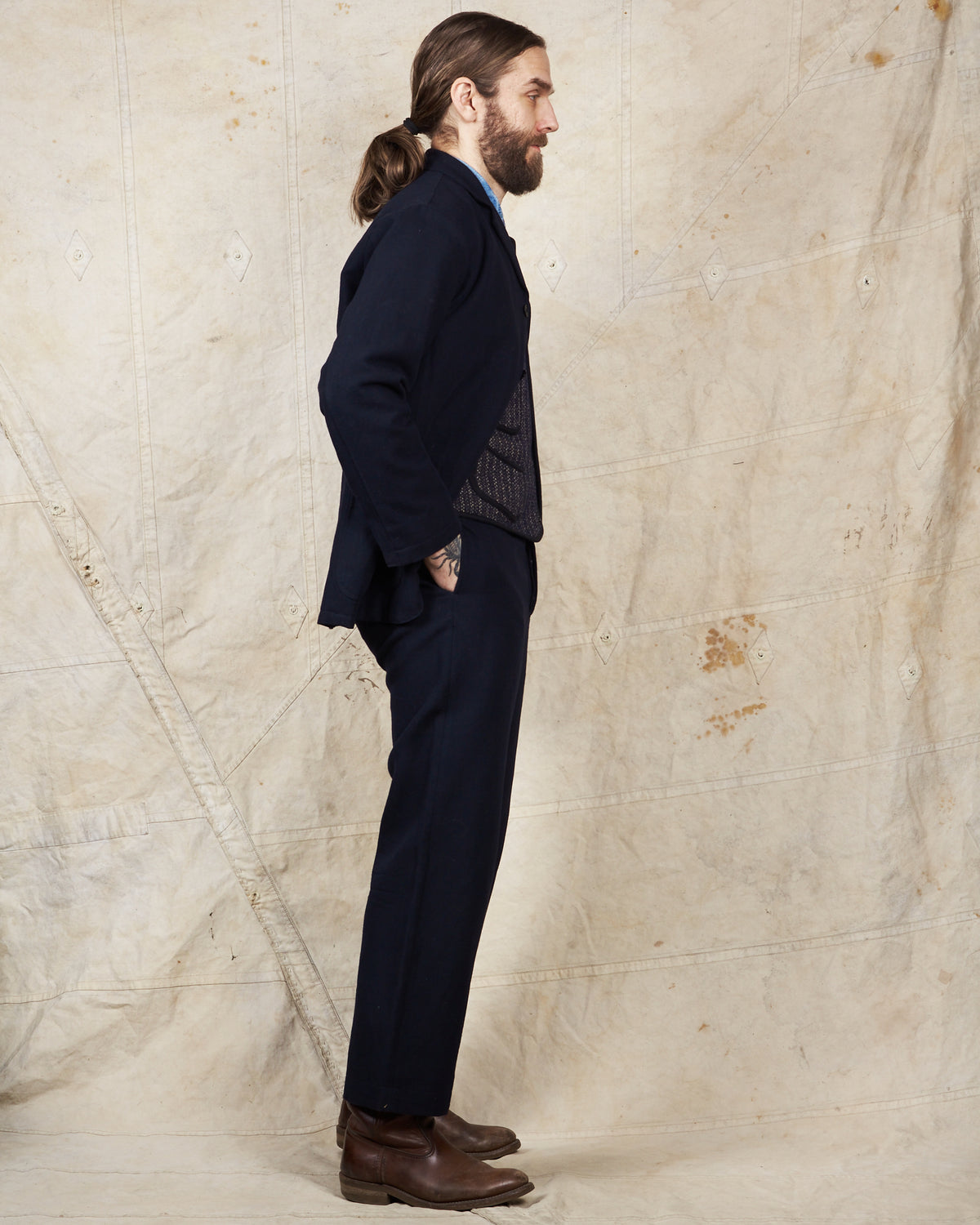 Second Hand Real McCoy's Double Diamond Herringbone Navy Suit 42