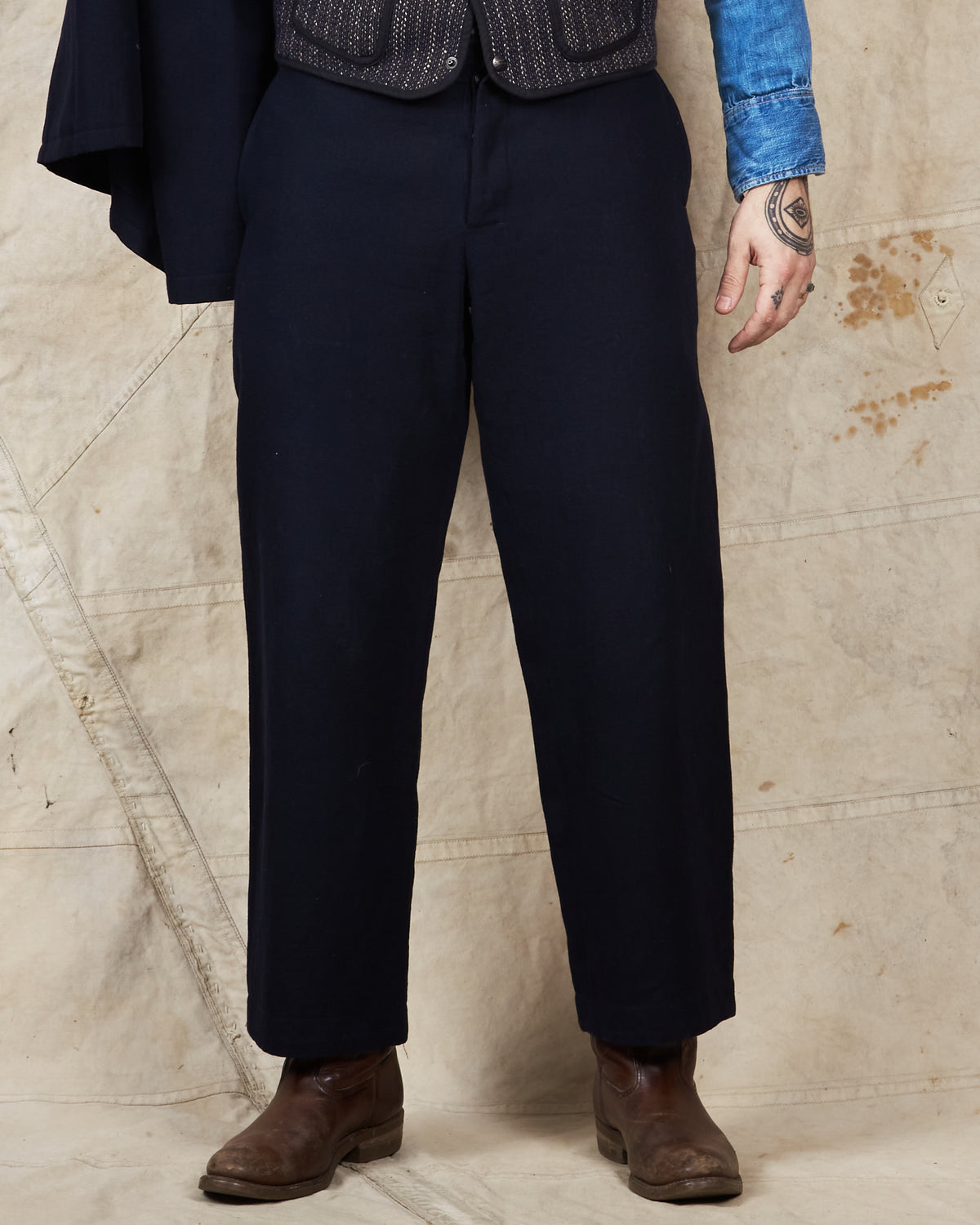 Second Hand Real McCoy's Double Diamond Herringbone Navy Suit 42