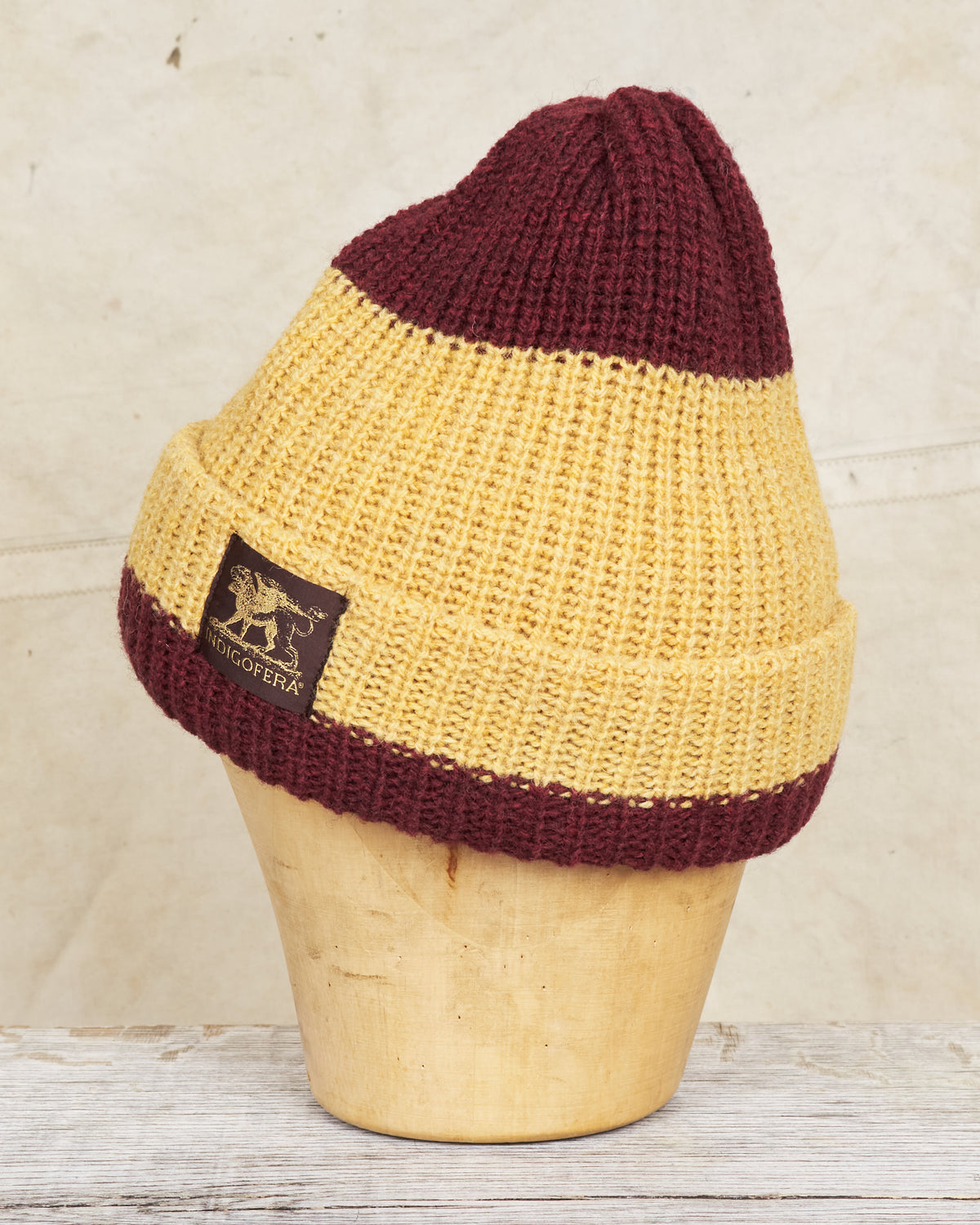 Indigofera Boone Knit Wool Cap Burgundy / Yellow